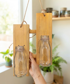 Wooden Wall Hanging Board with Decorative Glass Vase